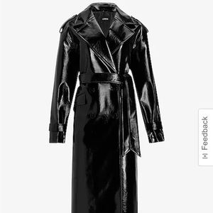 Faux patent leather belted trench coat